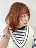 【FOLK】透明感ペールオレンジ☆似合わせ外ハネミディウルフ♪