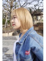 トランク ヘアー デザイン(tranq hair design) 切りっぱなし大人ボブハイトーンブリーチダブルカラーベージュ