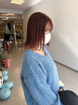 ヘアーメイクブランニュー セントラル 西大寺店(hair make Brand new central) 切りっぱなしぷつっとボブ オレンジピンク