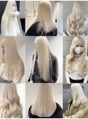 12521ミルクティーベージュ韓国風巻きホワイトブロンドロング