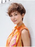 ☆ホワイトグレージュミニウルフデジタルパーマチェリーブラウン