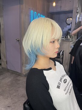 インク 渋谷(INK.) ホワイトブロンド×水色グラデーション