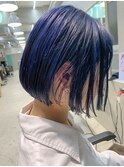 ミニマムボブ、ネイビーブルー、デザインカラー、前下がり