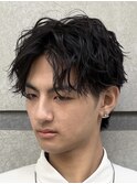 黒髪マッシュカット/スパイラルパーマ/縦落ちパーマ