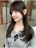 顔まわりカットチョコレートブラウンハッシュカット
