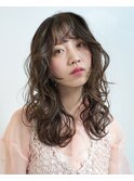 デジタルパーマレイヤーカット顔周り前髪ミディアムロング/原宿
