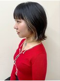 黒髪ネビージュでおしゃれなワンレンボブルフ☆耳にかけて小顔に