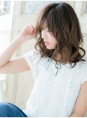 *mod's姪浜*…オリーブベージュx無造作パーマの抜け感セミディd