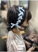 リボンレースアップツインお団子
