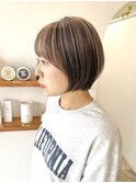 ショートボブ/ミニボブ/ハイライト/ミルクティーベージュ
