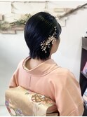 お宮参りに訪問着でショートアレンジ