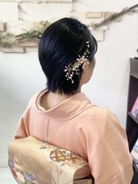 お宮参りに訪問着でショートアレンジ