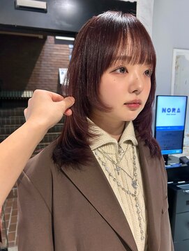 【大久保】ブリーチなしボルドーカラー顔まわりカット