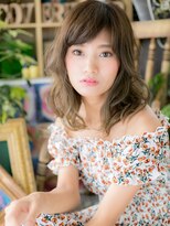 カバーヘア ブリス 上尾西口店(COVER HAIR bliss)&nbsp;バレイヤージュ斜めバングエアリーミディh3上尾20代30代40代