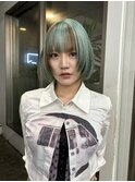 ミントブルー×ブラウンベージュのデザインボブ