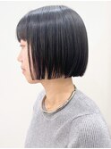 【モリオ松戸　石山】黒髪ぷつっとボブ顎ラインミニボブ前髪あり