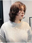 ウルフパーマ　顔周りカット　小顔　ウルフレイヤー 前髪パーマ