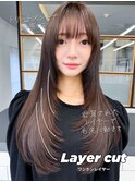 レイヤーロング20代30代40代大人可愛い毛先ワンカール後れ毛