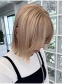 渋谷ブリーチカラータッセルボブ顔周りレイヤー切りっぱなしボブ