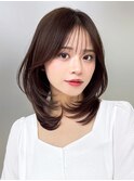 ミディアムレイヤーバタフライレイヤーミルクティーブラウン