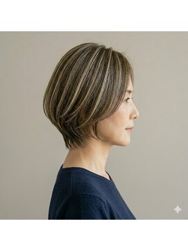 ボヌール 川西(Bonheur) 【ＢＡＮ指名】骨格補正カット＋白髪ぼかしハイライト大人ボブ