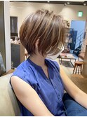 《30代40代》白髪ぼかしハイライト×前下がりボブ【イケダ】
