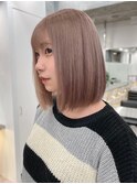 ブリーチなしダブルカラーミルクティーベージュミディアムボブ