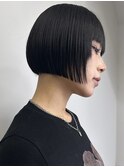 ボブ/ミニボブ/切りっぱなしボブ/ワンレン/黒髪/前髪