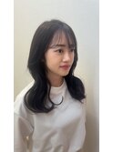 ロング前髪あり顔まわりレイヤーくびれ巻きナチュラルカラー