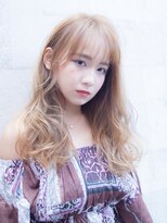 メノン(Menon) ハイトーンアッシュブラウン×ウェーブロング×小顔バング