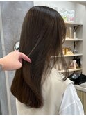 ブラウン 外はね ミディアムレイヤー くびれ 髪質改善カラー