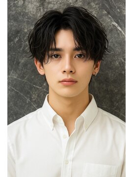 サードバイローラン(THiRD by ROULAND) フェザーパーマ刈り上げセンターパートブルーブラック