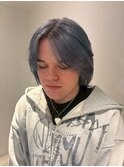17466ネイビーブルーシルバーアッシュセンターパートウルフ