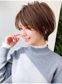 白髪染めハイライト透明感グレージュ小顔ショートボブ夏カラー