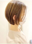 丸みショート ベージュ ハイライト 小顔 大人可愛い 20代30代
