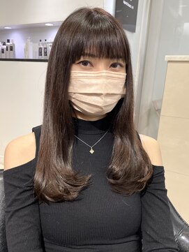 ラブクロムトーキョー オモテサンドウ(LOVECHROME OMOTESANDO) 髪質改善縮毛矯正大人かわいい美髪ショコラベージュぱっつん前髪