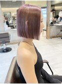 海外へア 外国人風 ピンクグレージュ 切りっぱなしボブM416