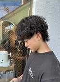 波巻きスパイラルラフカールマッシュウルフメンズパーマ
