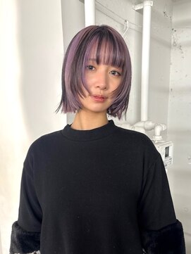 レコ 渋谷(LECO) 顔まわりカットミニボブカットパープルブラウンローライトカラー