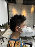 ショートウルフ黒髪短髪無造作セット