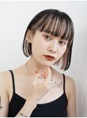 インナーカラーボブWカラーバングカラーミルクティーベージュ