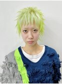 ライムグリーン×シャギーショート