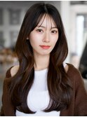 ☆フェミニンロング大人かわいいぱっつん前髪レイヤーカット小顔