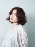 前髪なしボブパーマゆるふわ切りっぱなしボブ