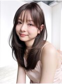 グレージュロング暗めカラー韓国ヘア顔周りレイヤー_F1127