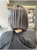 外国人風ボブ バレイヤージュ 前下がりボブ グレー t626