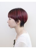 マッシュショート#レッド#ベージュ#ケアブリーチ#ダブルカラー