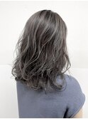 ハイライトカラーグレージュカラーセミロング