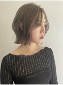ダブルカラーナチュラルボブ長めボブ前髪ありレイヤーボブ30代