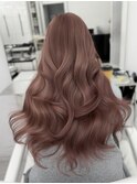ピンクベージュ　透明感カラー　暖色カラー　レイヤーカット
